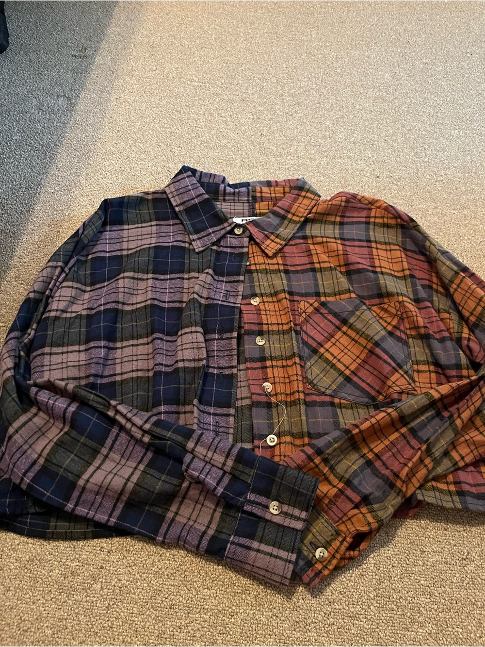 Tilly's Two-Tone Plaid Button-Down Shirt in Purple and Orange